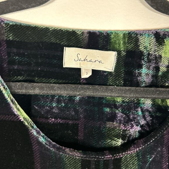Sahara Velvet Jersey Dress Lagenlook Green Purple Tartan Check Size 3 US 10-12 - Picture 4 of 9
